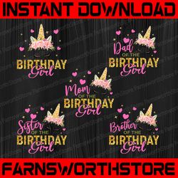 unicorn birthday png, unicorn png, family bundle, unicorn face flowers, mommy daddy of the birthday girl printable,