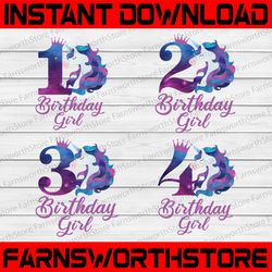 unicorn birthday girl png, unicorn birthday numbers png, 1st 2nd 3rd 5th birthday unicorn png, birthday sublimation