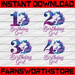 Unicorn Birthday Girl Png, Unicorn Birthday numbers Png, 1st 2nd 3rd 5th Birthday Unicorn Png, Birthday Sublimation