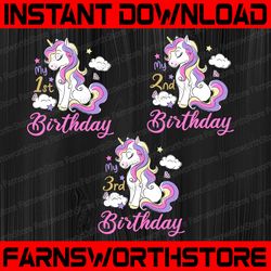my 1st birthday png, first bday png, second bday png, 3rd birthday unicorn , unicorn birthday girl png, unicorn birthday