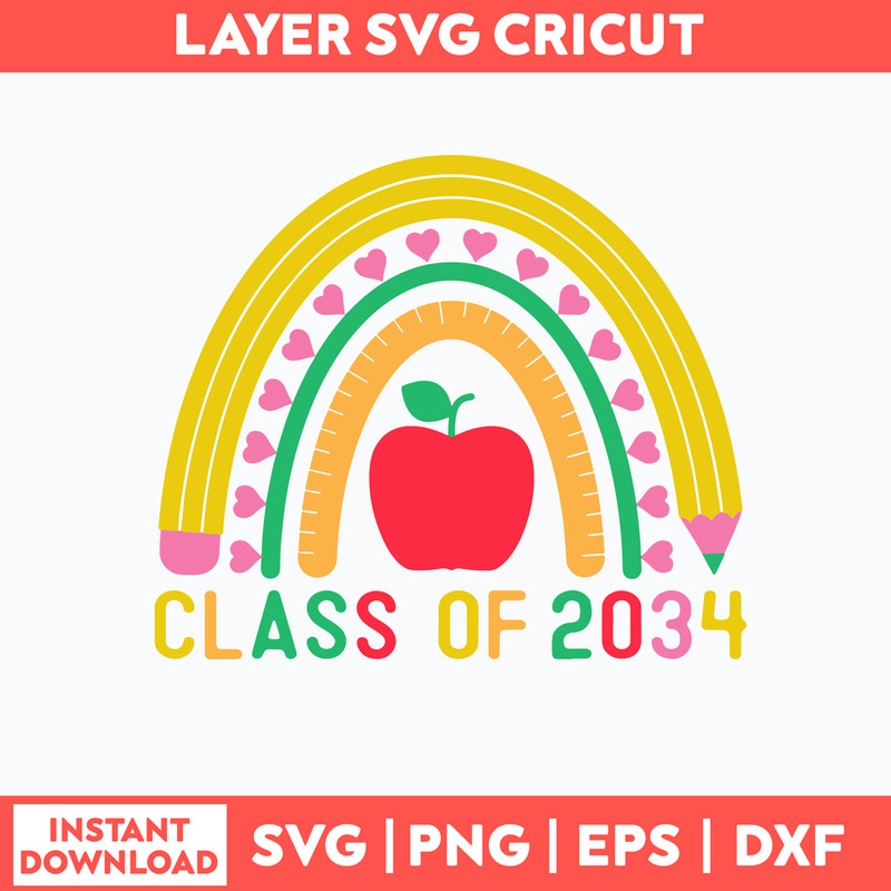 Class Of 2034 Grow With Me Kindergarten Svg, Rainbown Svg, Png Dxf Eps File.jpg