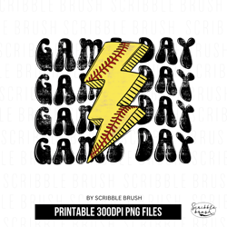 Stacked Softball Game Day Lightning Bolt Sublimation PNG Design