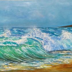 Sea waves art seascape picture 15*23 inch marine oil painting storm on the sea picture