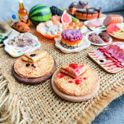Realistic miniature food: pancakes with black caviar or jam - Barbie food - Dollhouse baking