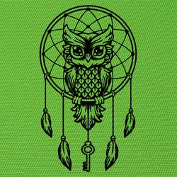 Dreamcatcher And The Owl, Amulet-Symbol To Protect The Sleeper From Evil Spirits And Disease, Wall Sticker Vinyl Decal