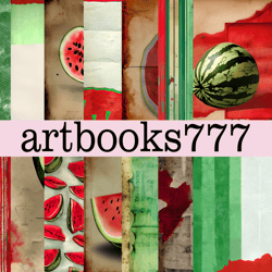 Vintage watermelon, steampunk - digital paper, scrapbooking, fast download -2