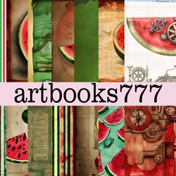 Vintage watermelon, steampunk - digital paper, scrapbooking, fast download -3