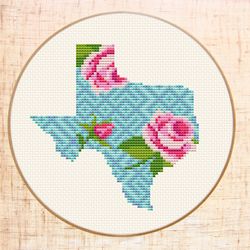 Texas cross stitch pattern Modern Floral map cross stitch Flower State cross stitch pattern PDF