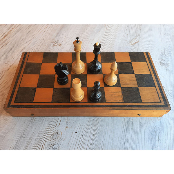 big wooden soviet 1970 vintage chess set oredezh