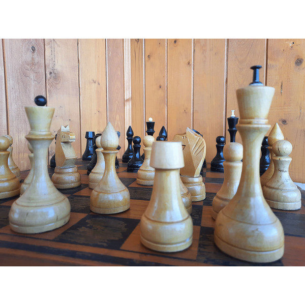 soviet 1970 vintage big wooden chess set oredezh