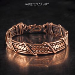 Unique copper wire wrapped bracelet for him or her, Unisex bangle Handmade woven wire jewelry Jewellery by Wire Wrap Art