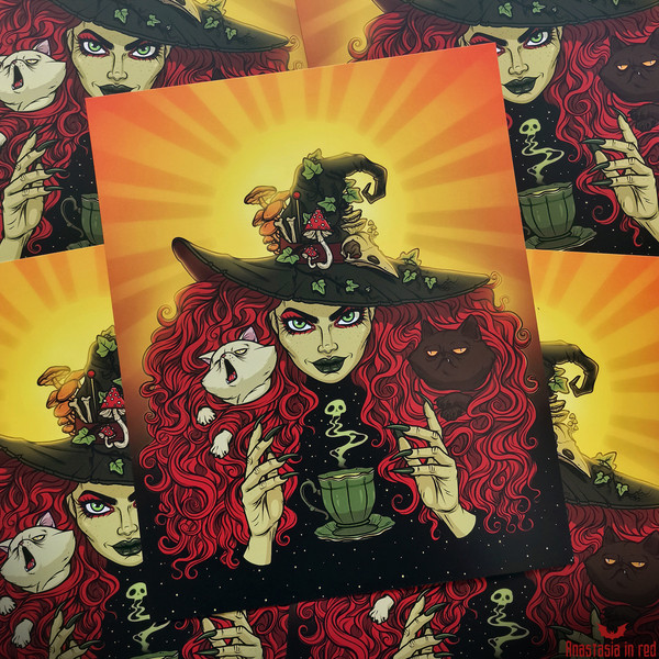 Witchy art print by Anastasia in red.