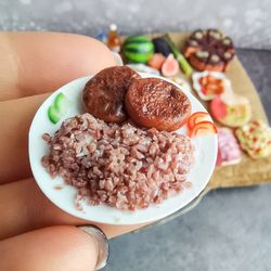 Realistic Barbie food 1:6 Buckwheat with meat cutlets - dollhouse food