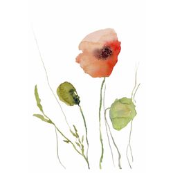 Poppy Painting Art Print Flowers Watercolor Painting Floral Red Poppy Wall Art Minimalist Botanical Poster by NataDuArt