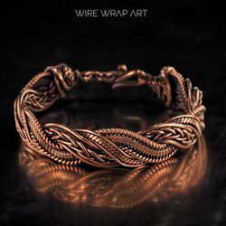 Unique copper wire wrapped bracelet for him or her, Unisex bangle Jewellery by WireWrapArt Woven wire jewelry Small size