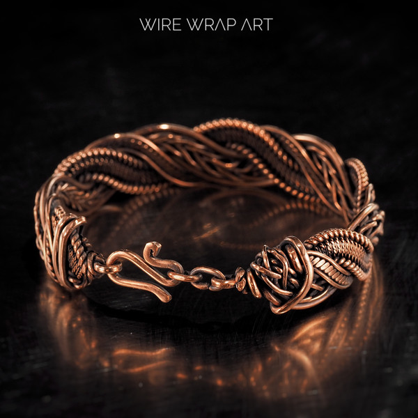 Unique Copper Wire Wrapped Bracelet for Him or Her Unisex Bangle Jewellery by WireWrapArt Woven Wire Jewelry Small Size 16 cm | WireWrapArt