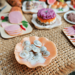 Realistic Barbie food 1/6 scale: miniature dumplings with sour cream