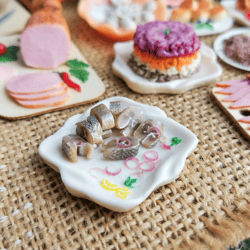 Realistic barbie food 1/6 Herring with onions fish dish / Dollhouse fish