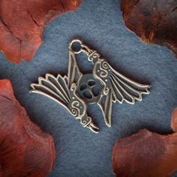 Raven couple pendant on leather cord. Viking Odin necklace. Crow Huginn Muninn handcrafted jewelry. Bird Pagan accessory