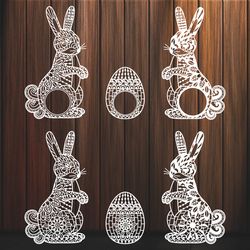 Easter Bunny SVG Ornate Easter Egg Mandala Zentangle Rabbit SVG Cut Files, PNG, EPS, DXF