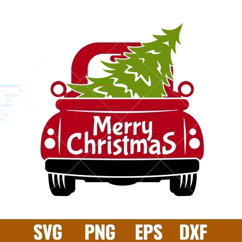Merry Christmas Red Truck Back, Merry Christmas Red Truck Back Svg, Merry Christmas Svg, Red vintage Truck Svg, Christmas Svg, png,dxf,eps file.jpg