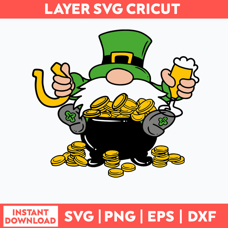 Gnome Pot Of Gold Svg, Gnome Svg, Png Dxf Eps File.jpg