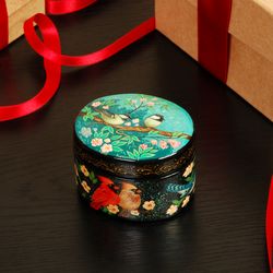 Birds lacquer box hand-painted jewelry box handmade gift