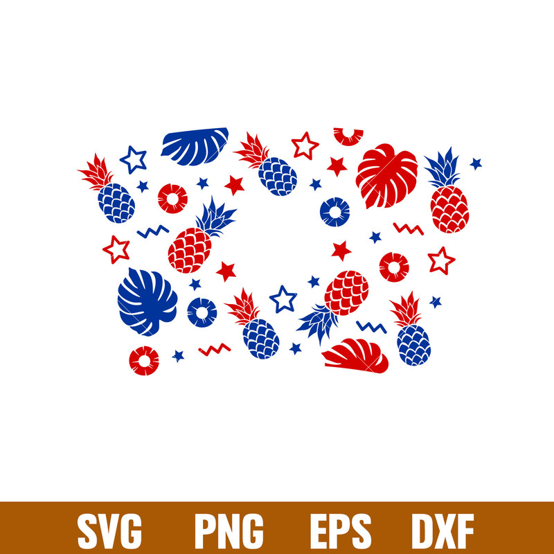 Patriotic Pineapple Full Wrap, Patriotic Pineapple Full Wrap Svg, Starbucks Svg, Coffee Ring Svg, Cold Cup Svg, png,dxf,eps file.jpg
