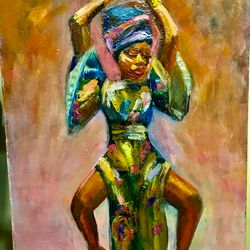 dancing african woman original painting art wall american lady ethnic dancing 8*11 inch
