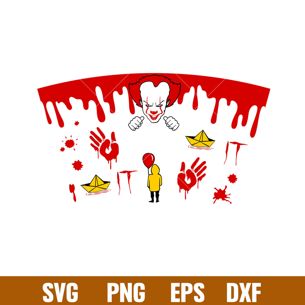 Pennywise IT Full Wrap, Pennywise IT Full Wrap Svg, Starbucks Svg, Coffee Ring Svg, Cold Cup Svg,png,dxf,eps file.jpg