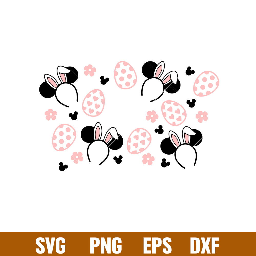 Pink Bunny Ears Full Wrap, Pink Bunny Mickey Full Wrap Svg, Starbucks Svg, Coffee Ring Svg, Cold Cup Svg, png,dxf,eps file.jpg