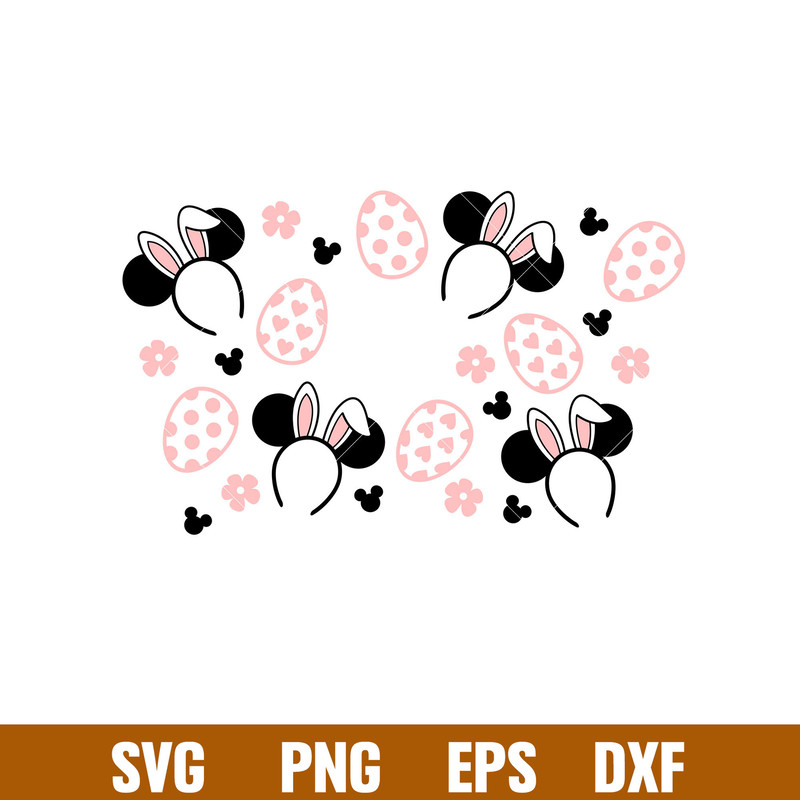 Pink Bunny Ears Full Wrap, Pink Bunny Mickey Full Wrap Svg, Starbucks Svg, Coffee Ring Svg, Cold Cup Svg, png,dxf,eps file.jpg