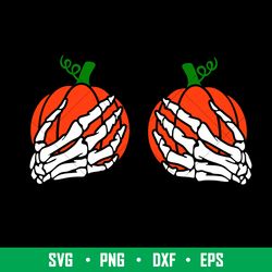 pumpkin boobs skeleton hands, pumpkin boobs halloween skeleton hands svg, halloween svg, png,dxf,eps file