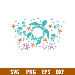sea turtle full wrap, sea turtle full wrap svg, starbucks svg, coffee ring svg, cold cup svg, png,dxf,eps file