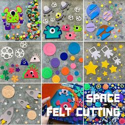 Laser cutting from felt. Details for Space baby play mat, Quiet book.