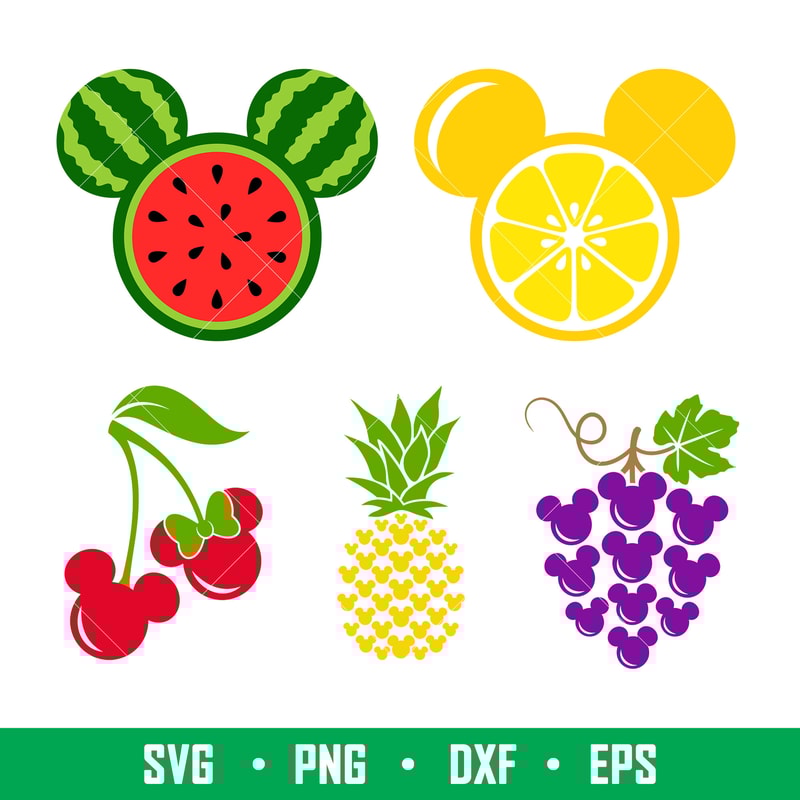 Summer Fruit Ears Bundle, Summer Mickey Fruits Bundle Svg, Summer Svg, Lemon Svg, Watermelon Day Svg, Pineapple Svg,png,dxf,eps file.jpg