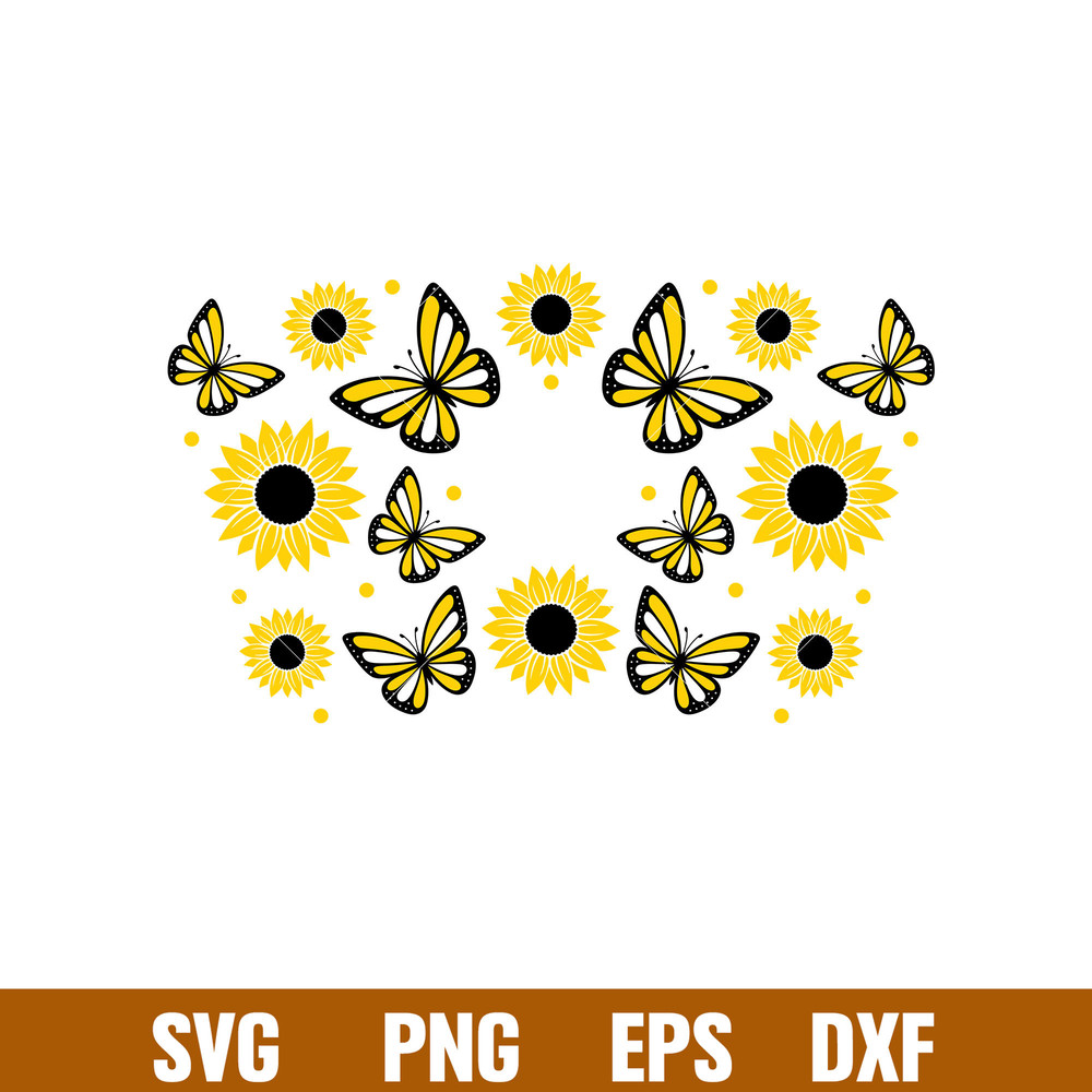 Sunflower Butterflies Full Wrap, Sunflower Butterflies Full Wrap Svg, Starbucks Svg, Coffee Ring Svg, Cold Cup Svg, png,dxf,eps file.jpg