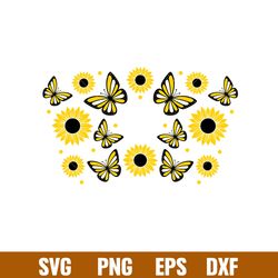 sunflower butterflies full wrap, sunflower butterflies full wrap svg, starbucks svg, coffee ring svg, cold cup svg, png,