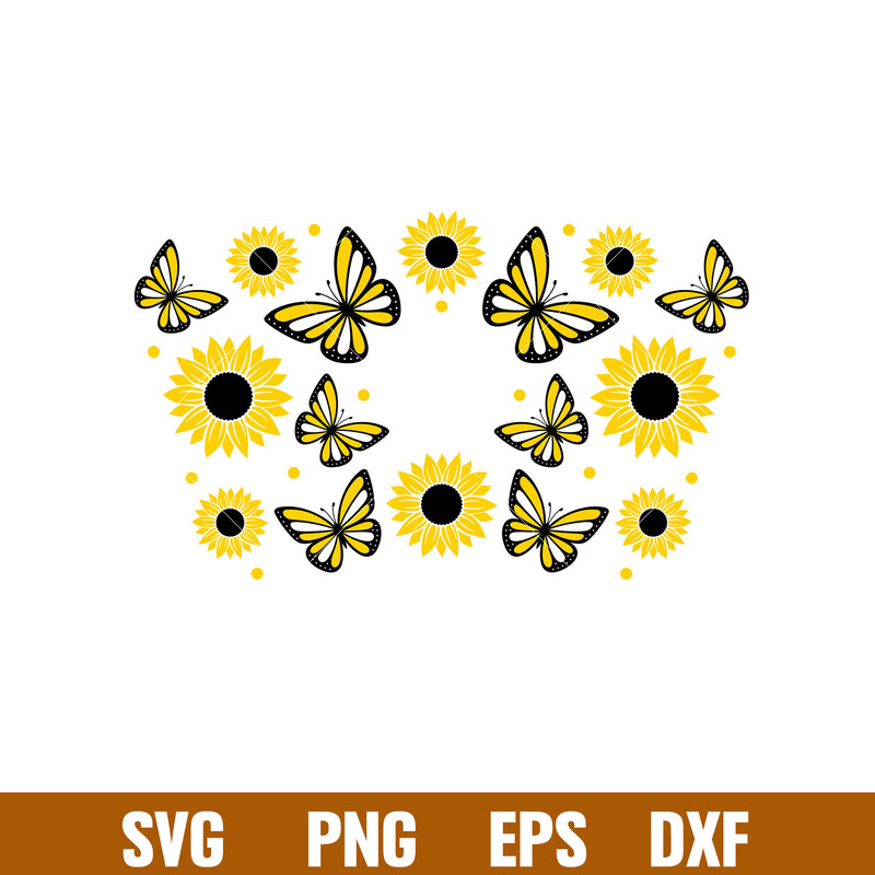 Sunflower Butterflies Full Wrap, Sunflower Butterflies Full Wrap Svg, Starbucks Svg, Coffee Ring Svg, Cold Cup Svg, png,dxf,eps file.jpg