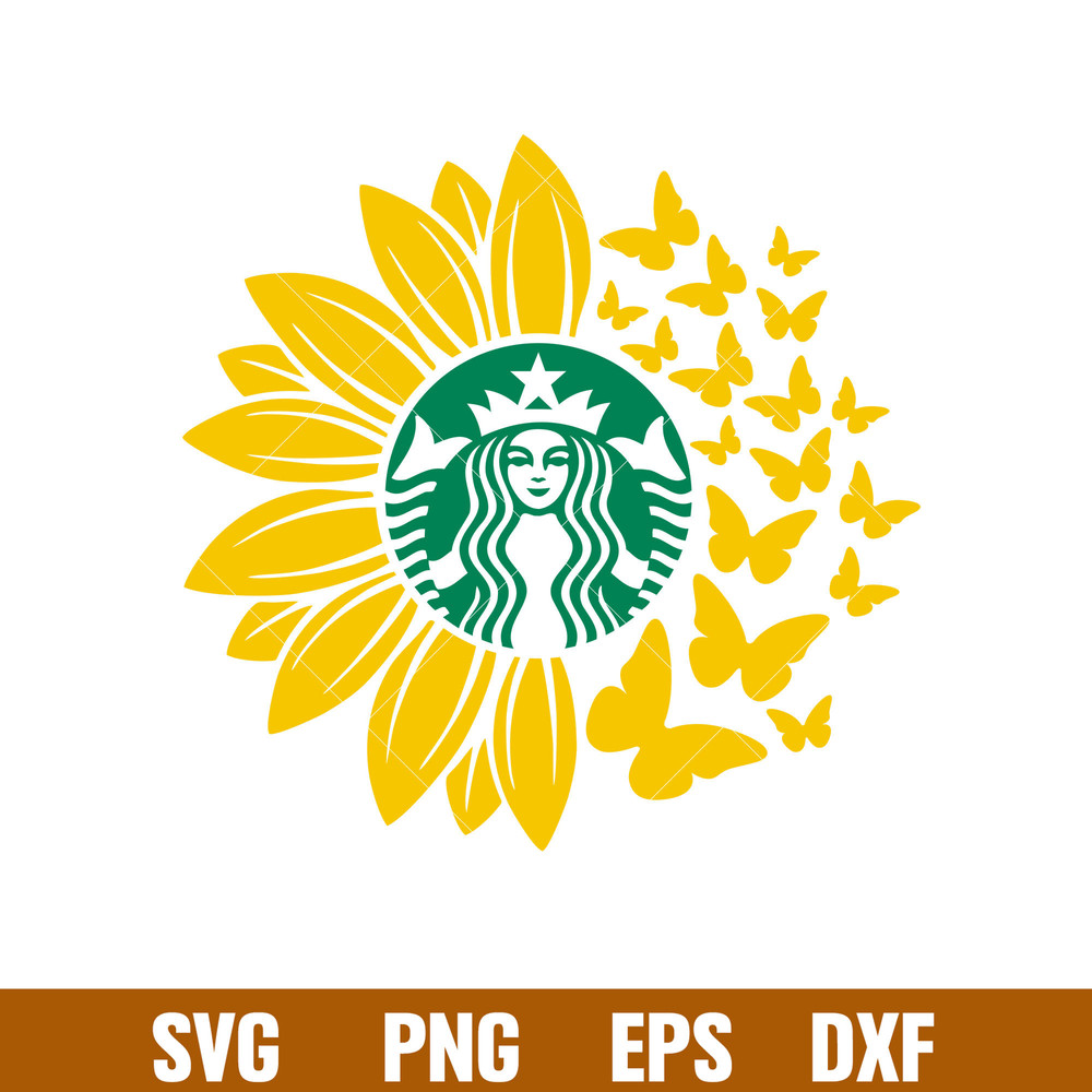Sunflower Butterfly Starbucks, Sunflower Coffee Starbucks Svg, Summer Svg, Butterfly Svg, png,dxf,eps file.jpg