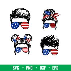 usa fam life bundle, usa fam life bundle svg, messy bun hair svg, american mom life svg, dad life svg, boy girl svg, 4th