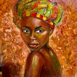 african american women lady original oil painting art wall 8*9 inch