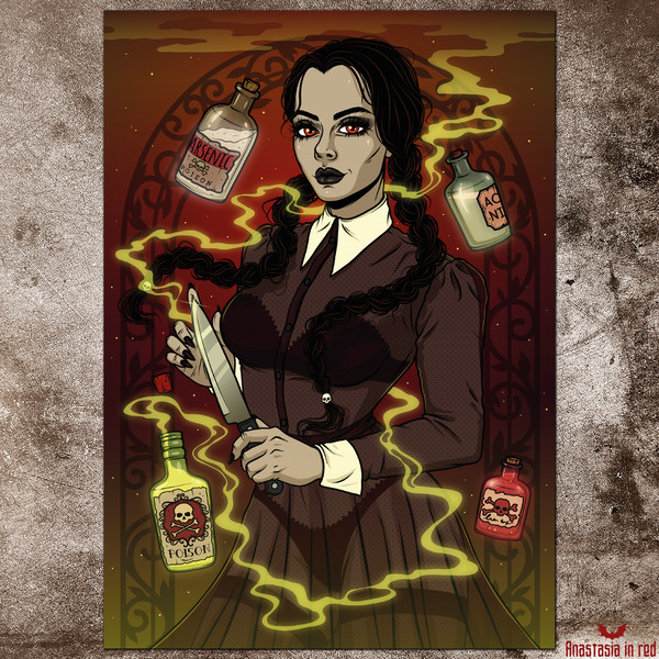 Wednesday Addams art print by Anastasia in red