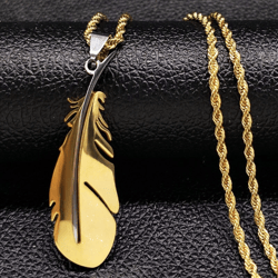 stainless steel feather necklace - bird feather necklace - gold feather charm - silver feather pendant - feather jewelry