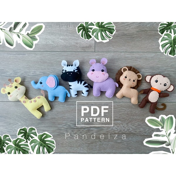jungle-animals-set-felt-pdf-pattern-diy-hand-sewing-felt-st-inspire-uplift for Free Printable Felt Animal Patterns Jungle animals set felt PDF Pattern. DIY hand sewing felt st | Inspire Uplift for Free Printable Felt Animal Patterns
