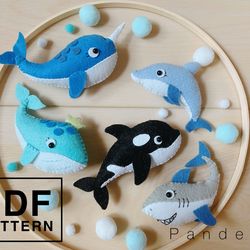 Sea animals PDF Patterns (Set of 5). DIY Narwhal/ Whale/ Dolphin/ Killer Whale/ Shark. Easy patterns with instruction.