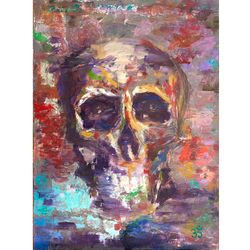 Abstract Painting Original Skull Artwork Skeleton Wall Art