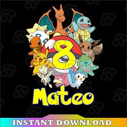 personalized pokemon svg kids gift custom name and age for boy girl baby svg birthday svg, pikachu birthday svg