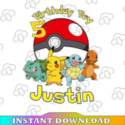 Customized Birthday Boy Svg Png, Pokemon Game Svg, Pikachu Lover Kid Gift Svg, Game Lover Boy Svg,