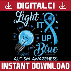 light it up blue autism awareness ribbon puzzle piece png sublimation design